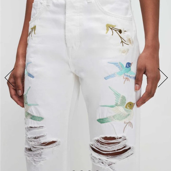 NEW 7 For All Mankind Easy Straight Ankle white crop jeans with embroidery - Picture 2 of 13